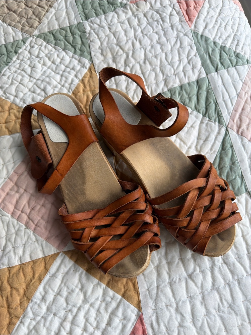 Sandgrens Women's Braided Leather Slingback Sandals - Tan